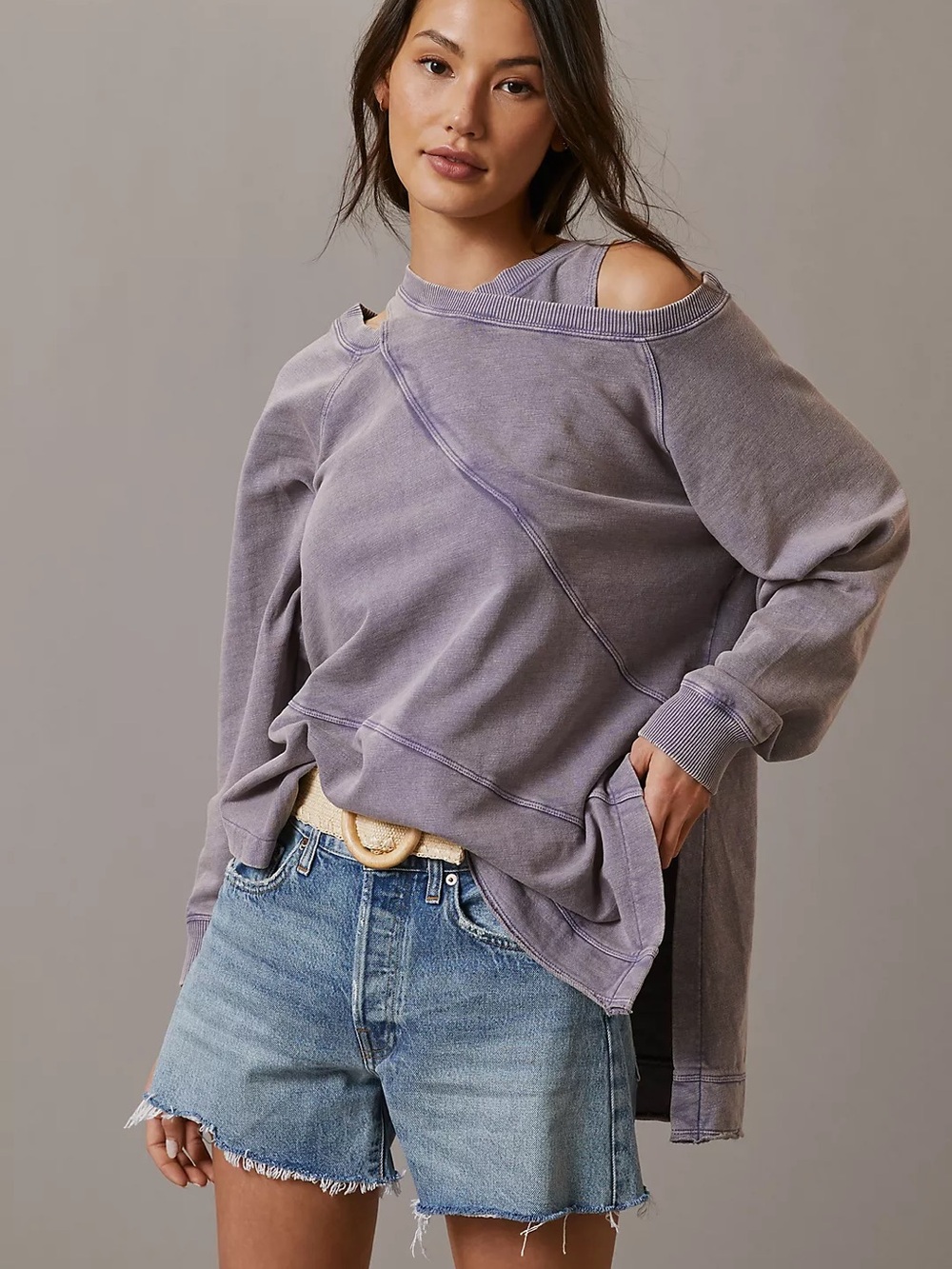 PILCRO by Anthropologie Washed Lavender Crossover Sweater Small